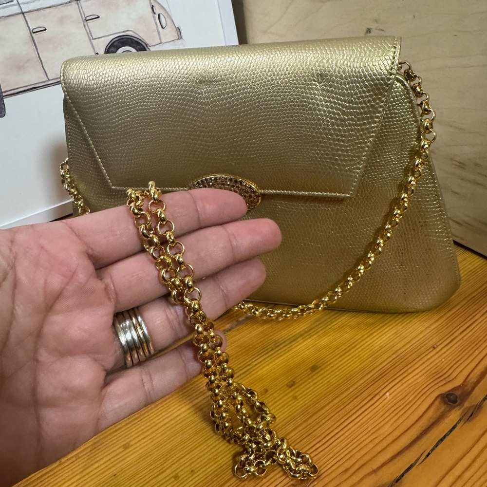 Landau vintage Gold Metallic Chain crossbody Clutch - Picture 4 of 12
